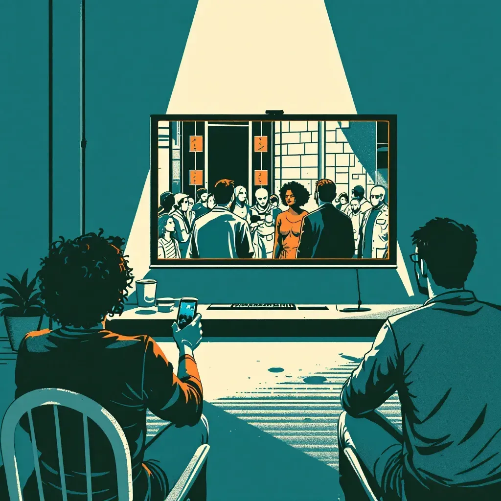 A live streaming screen displaying a crime being committed, with viewers watching in real-time, symbolizing both immediate evidence capture and the impact of witnessing traumatic events live.